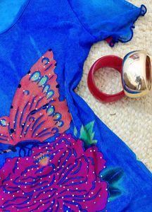 ♡ Y2K Vintage Blue Butterfly Mesh Top ♡