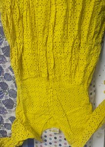 Vibrant Yellow Eyelet Top