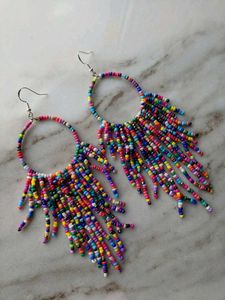 Colorful Beaded Hoop Earrings