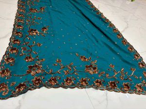 cut work sequence Embroidered Saree