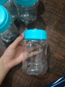 Set of 6 Clear Jars with Teal Lids