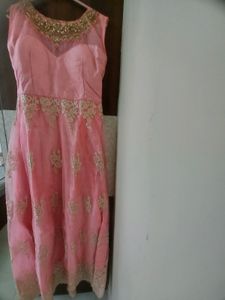 Elegant Pink &amp; Gold Anarkali Dress,Gown