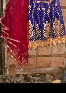 Embroidered Blue & Red Lehenga Choli Set