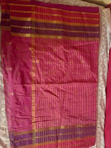 Vibrant Pink Saree with Gold Border