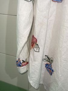 White Floral Print Button-Down Shirt