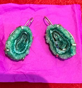 Real Natural Green Agate Slice Earrings