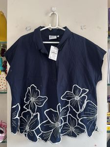 Stylish Navy Blue Top with Floral Embroidery