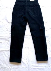 Black Denim Cargo Pants