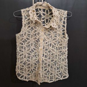 Sheer Embroidered Sleeveless Top