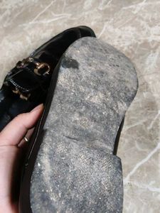 Black Patent Loafers with Gold Buckle