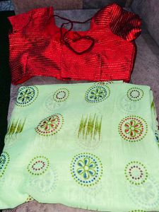 Light Green Saree with Red Blouse 36
