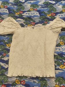 ONLY Cream Textured Smocked Top