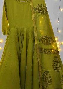 Beautiful Lime Green Anarkali Suit with Dupatta