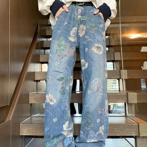 Floral Print Denim Jeans