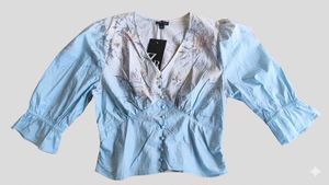 Blue Floral Button-Up Blouse