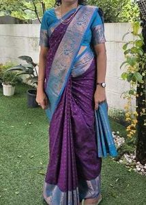 Beautiful Purple Saree with Teal Blouse