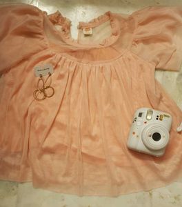 Peach Tulle Puff Sleeve Blouse