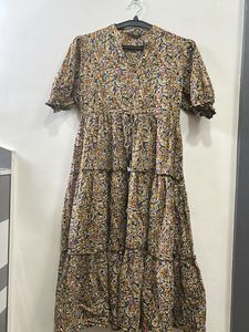 Boho Print Tiered Midi Dress (Size S)