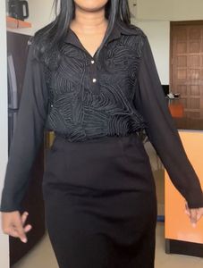 Chic Black Textured Collared Shirt