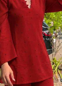 Elegant designer red kurta matching plazzo set