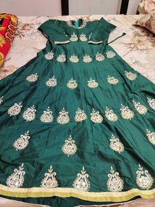 Chanderi silk Gown heavy kundan patches