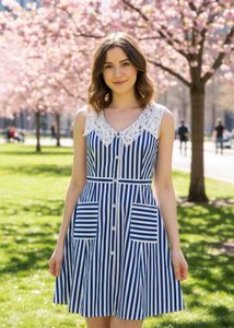 Classic Striped Dress with Crochet Collar