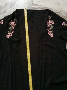 Black Embroidered Open Front Cardigan