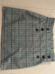 Plaid Skirt with Button Detail