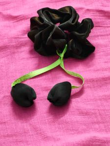 Cute Dark Brown Scrunchie with Ribbon