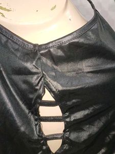 (100)Black Faux Leather Cami Top