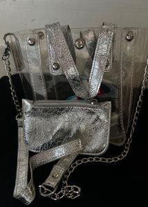 Silver Clear Tote Bag with Pouch