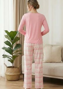 Shein Cozy Pink Heart Plaid Pajama Set