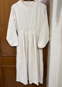 Korean Beige Pleated Midi Dress