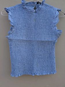 Light Blue Smocked Ruffle Top
