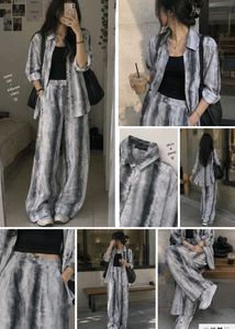 Tie-Dye Print Shirt & Wide Leg Pants Set