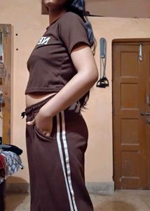 Brown Crop Top &amp; Jogger Set