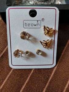 Cute Butterfly &amp; Crystal Stud Earring Set
