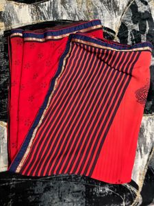 Elegant Red Striped Saree
