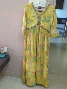 Yellow Floral Print Maxi Gown