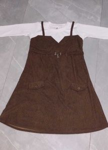 Corduroy Brown Mini Dress with Straps
