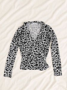 Leopard Print Long Sleeve Wrap Top