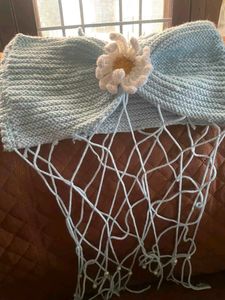 Light Blue Knitted Dupatta with Flower