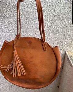 Tan Leather Round Sling Bag