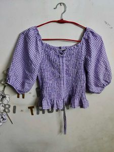 🌸 Lilac Gingham Smocked Puff Sleeve Top 💜