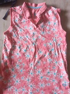 Sleeveless Pink Floral Polo Top