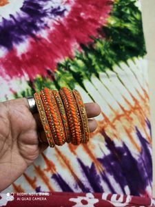New Fancy Bangles Set In Orange &amp; Gold