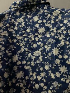 Mentor Floral Print Button-Down Blue Shirt