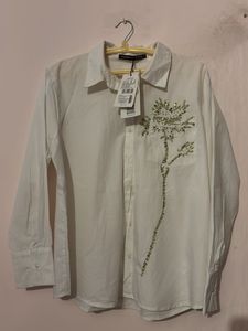 Chic White Embroidered Button-Up Shirt