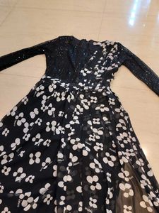 Chic Black Floral Gown with Sequins