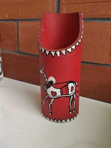 Hand-Painted Wooden Holder with Horse Motif